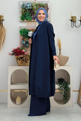 Kimono Bel Lastikli Pantolon Takım 8560 Lacivert - 2