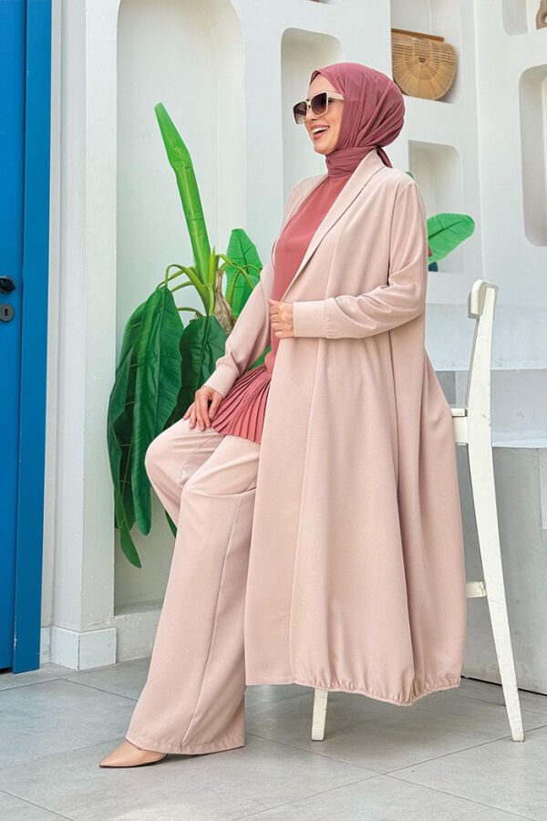 Kimono Bel Lastikli Pantolon Takım 8560 Taş - 3