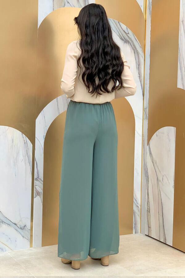 Bel Lastikli Astarlı Şifon Pantolon 0267 Mint - 3