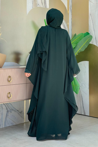 Taş Baskılı Yarasakol Abaya Takım 8191 Zümrüt - 5